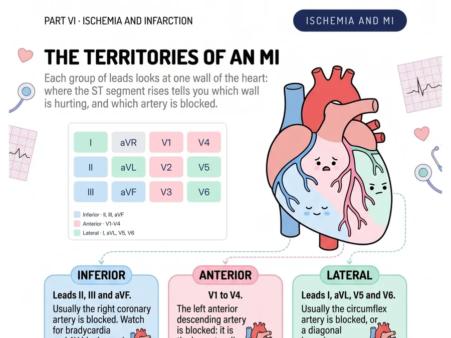 Book page: the territories of an MI on the 12-lead
