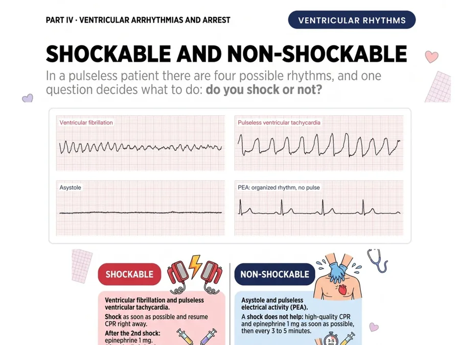 Book page: shockable and non-shockable rhythms