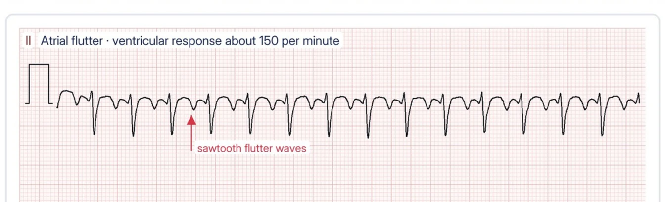 A real lead II rhythm strip on EKG paper